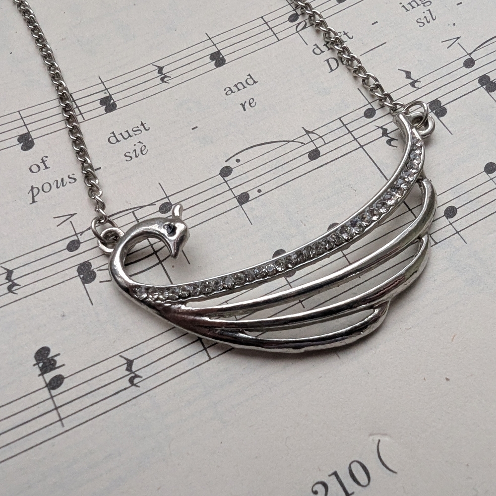 Silver Swan Pendant Necklace with Crystal Accent - Women's Jewelry